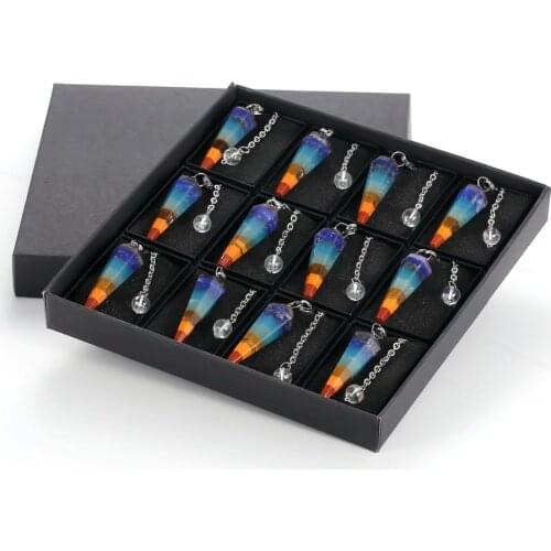 ASHMITA 7 Chakra Stone Pendant Necklace Hexagonal Cone Pointed Energy Healing Crystal Reiki Dowsing Pendulum