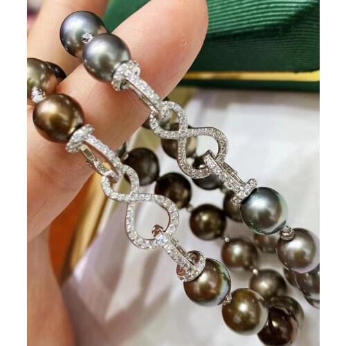 Almost Round 9-10mm Fresh Water Black Pearls Bracelets for Women Fine Birthday Presents
