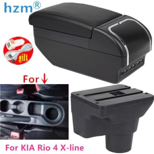 For KIA Rio 4 X-line Armrest Box Rotatable Center Centre Console Storage USB Charging Ashtray Cup Holder Accessories 17 18 19 20