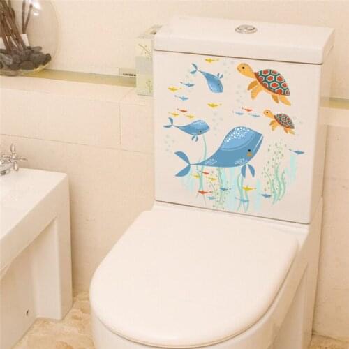 Underwater toilet fish turtle wall stickers bathroom window home decor mural art animals wall decals psoter