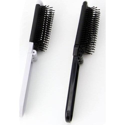 Portable Travel Folding Hair Brush With Mirror Compact Pocket Size Comb
