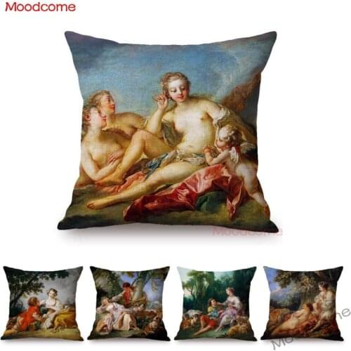 Rococo Oil Painting Art Francois Boucher Spring Summer Autumn Pastoral Mythology Vintage Sofa Cushion Cover Car Pillow Cover