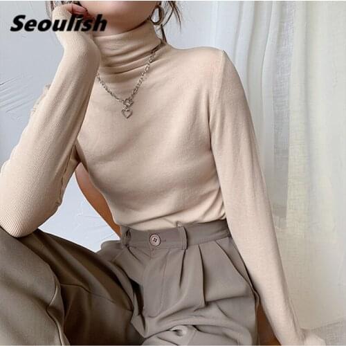 Seoulish Autumn Winter Womens Knitting Slim Turtleneck Sweater 2021 New Solid Bottoming Long Sleeve Minimalism Pullover Jumper