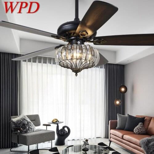 WPD Contemporary LED Fan Ceiling Lamp With Remote Control Black Crystal Lighting For Home Dining Room Bedroom Restaurant