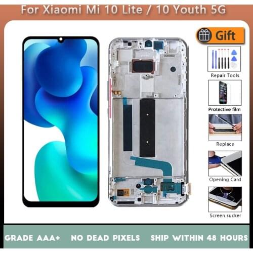 Super AMOLED For Xiaomi Mi 10 Lite 5G LCD 10 Touches Screen Replacement For Xiaomi Mi 10 Youth 5G LCD Touches Screen