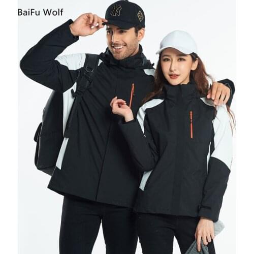 2021 New Outdoor Hiking Jacket 2 In 1 Detachable Inner Layer Plus Velvet Waterproof Windproof Winter Warm Jacket for Women Men