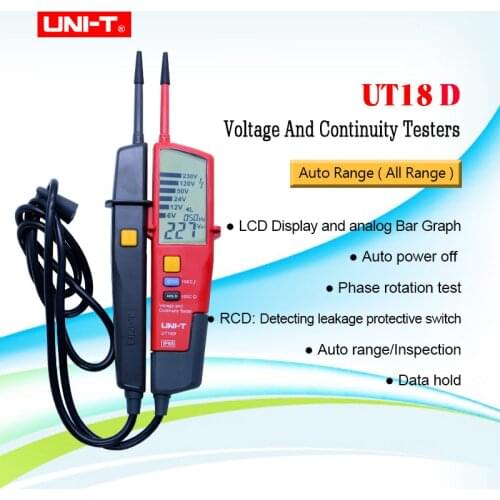 UNI-T UT18D Voltage And Continuity Tester Auto Range Volt Detectors Pen Date Hold/ LED/LCD Display Digital Multimeter