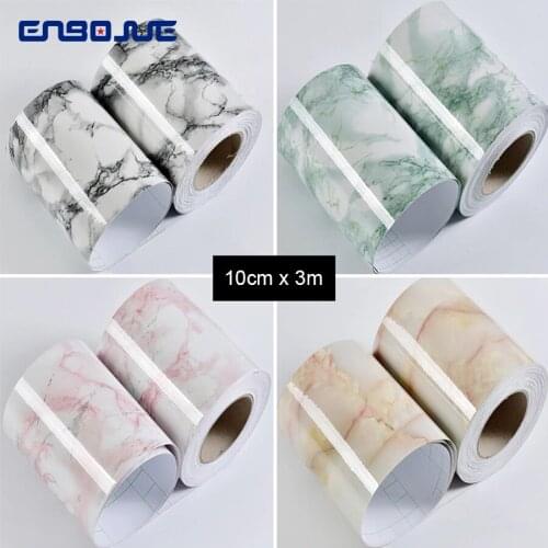 0.1X3M Marble Wall Stickers Self-adhesive PVC Waterproof Tile Stickers Bathroom Toilet Kitchen Wall Decor Diy Border Wallpaper