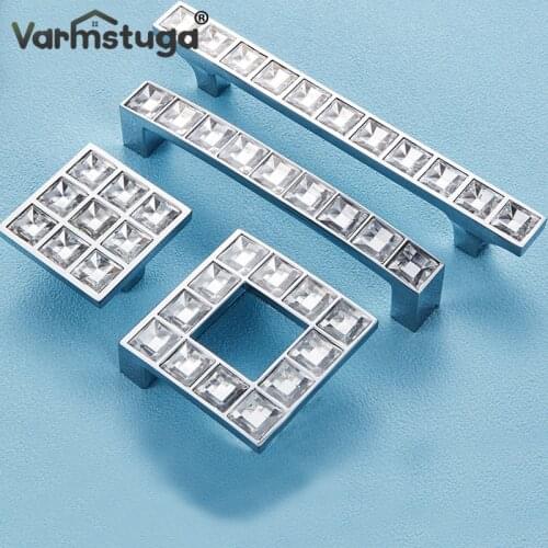 VARMSTUGA Modern Crystal Glass Knobs Cupboard Drawer Pull Kitchen Cabinet Door Wardrobe Handles Hardware