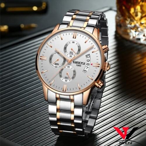 Water Resistant Watch Rose Gold Color Men Watch Luxury Top Brand Mens Watch Fashion Dress New Military Relogios NIBOSI Clock