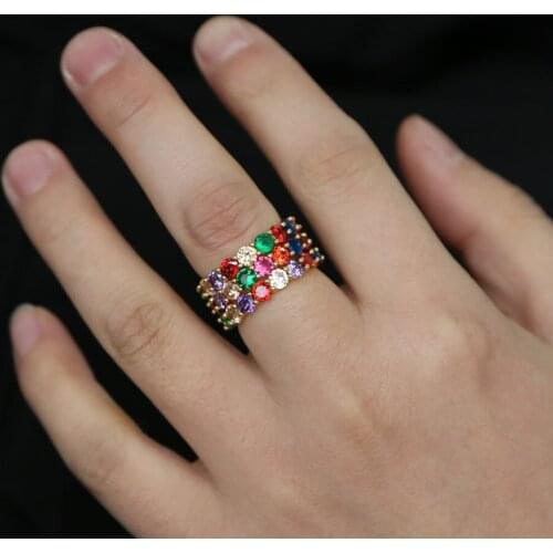 Top quality multicolored ring for women little girl 2021 new design rainbow cz jewelry delicate gold filled gift thin tiny ring
