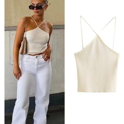 WESAY JESI Womens Clothing Tops Fashion Knitted Strap Camisole Casual Soft Comfortable Solid Color Sexy Tank Chic Woman Top