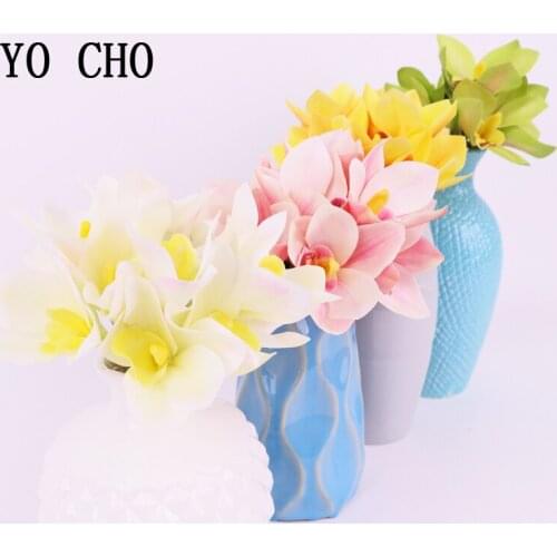 YO CHO 4 Heads Home Real Touch Flowers Party Bridesmaid Bouquet Diy Wedding Bridal Bouquets Wedding Decoration Artificial Orchid