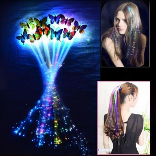 LED Flashing Light Butterfly Hair Clip Braid Optical Fiber Hairpin Party Decor Adult Little Girls Luminous Headwear Gifts