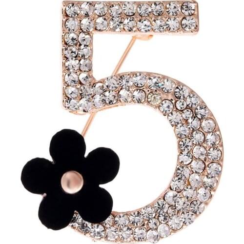 Women Fashion Number 5 Flower Rhinestone Brooch Pin Clothes Badge Jewelry Gift trendy