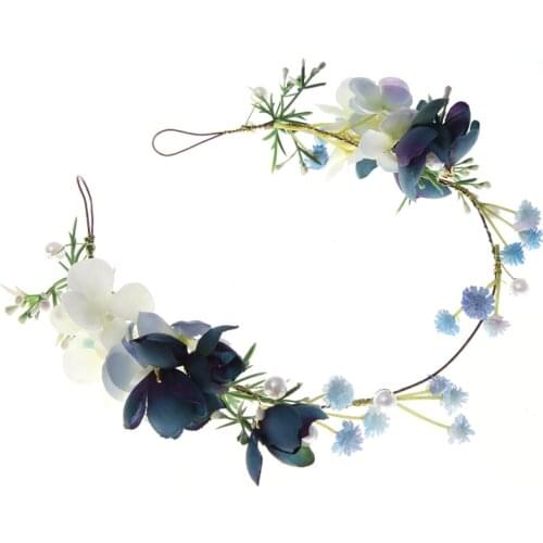 Blue Theme Wedding Party Hair Accessories Girl Flower Wreath Crown Bride Bridesmaid Hairband Headdress Adjustable Floral Garland