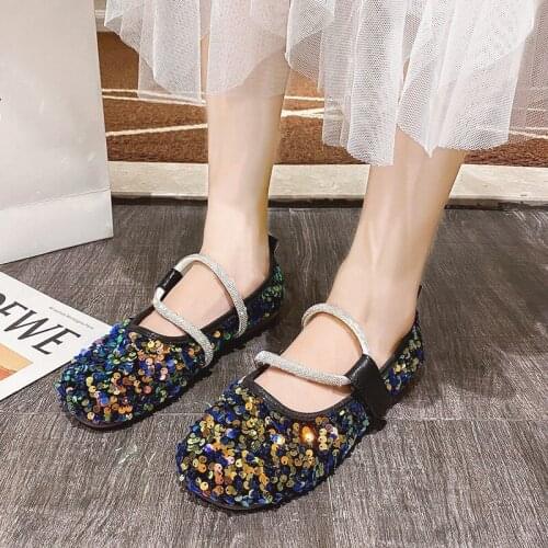 Shallow shoes womens 2021 summer new style Korean all-match flat shoes fashion soft sole sequined peas shoes B1286