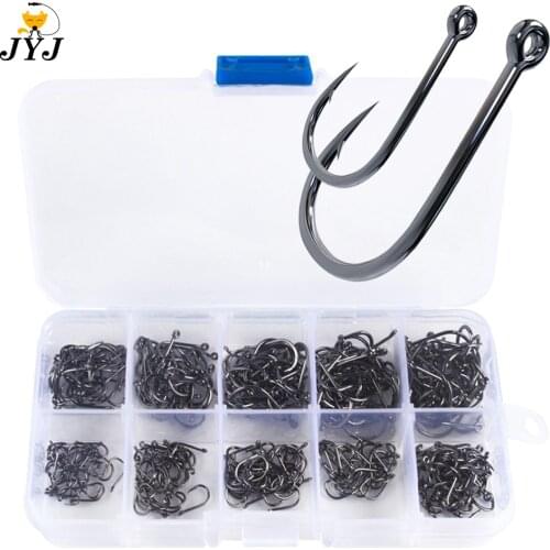 100pcs Fishing Hooks Set with ring Carbon Steel Single Circle Fish hook Fly Fishing Jip Barbed Carp Hooks Sea Tackle Accessories