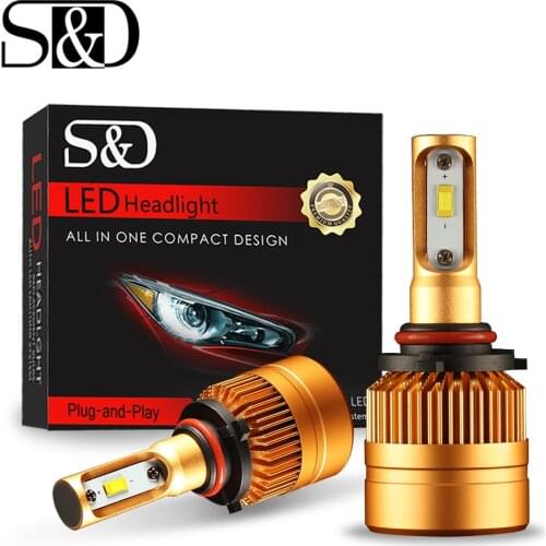 S&D 2Pcs 9005 HB3 Car LED Headlight Bulb 6500K 12000lm Automobile Fog Lamps All-in-one design with Cooling Fan Front Light