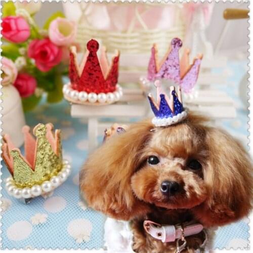 3pcs/lot Pet Puppy Accessories Dog Bows Red/Sliver/Gold/Pink/Blue/Sliver Pearl Bing Crown PT045 Chihuahua Poodle Cat Groomings