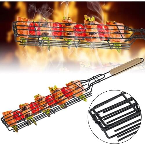 4PCS Portable Barbecue Grilling Basket Net BBQ Grill Rack Mesh Holder Camping Roasting Tool Kitchen Cooking Roast Accessories