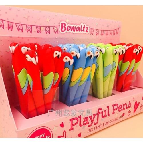 48pcs/set Cute Cartoon Animal Parrot Silicone Gel Pen Creative Stationery Sign Pen Students Prize Party Promotion Gift Pen