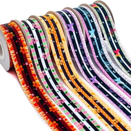 5yards/lot 25/38mm Colorful Grosgrain Ribbon Floral Printed Lace Satin Ribbons for DIY Bow Craft Card Gifts Wrapping