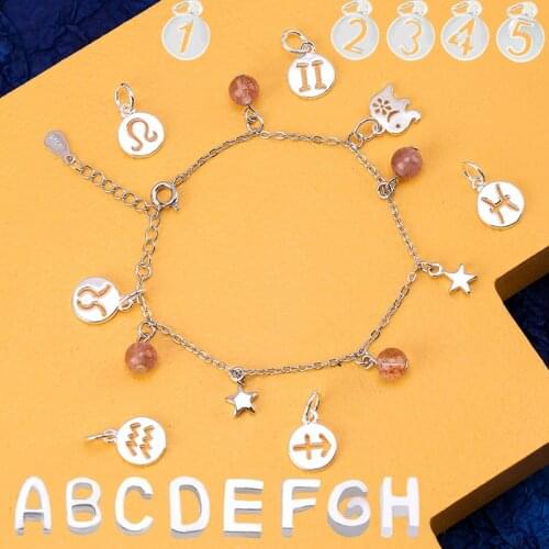 925 Sterling Silver Charms Set A-Z Alphabe Letter Bead Round Pendant of 12 Constellation For Jewelry Making Numbers Pendant DIY