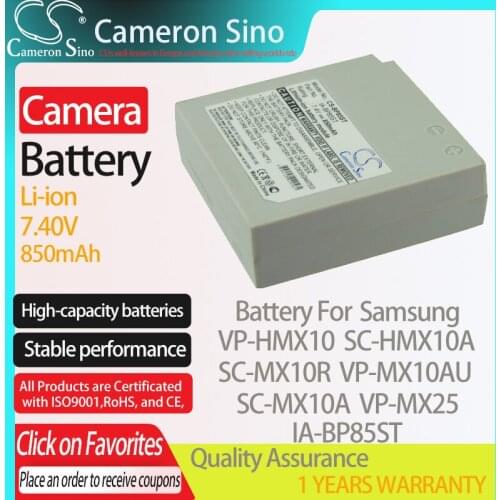 CameronSino Battery for Samsung VP-HMX10 SC-HMX10A SC-MX10R VP-MX10AU SC-MX10A fits Samsung IA-BP85ST Digital camera Batteries