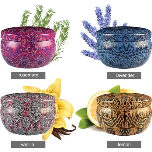 4PCS Scented Candles Tin Can Candle Lavender Rosemary Lemon Aromatherapy Candle Tinplate Box Soy Wax Candle For Home Decor