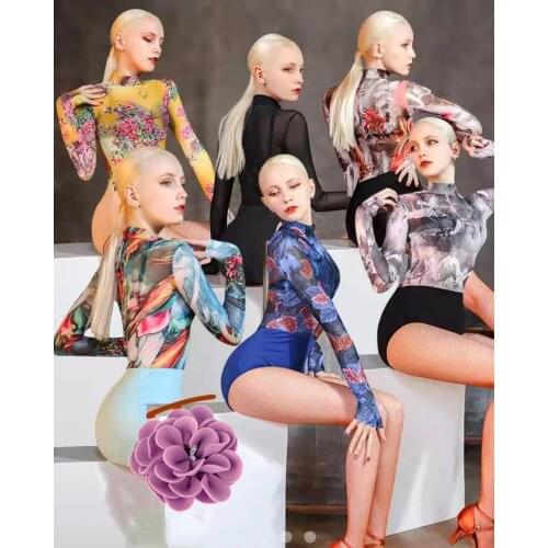 Flower print ballroom Latin Dance dress body leotard bodysuit latin leotard gym outfit by52