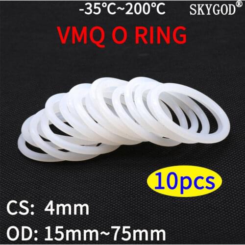 10pcs VMQ White Silicone O Ring Gasket CS 4mm OD 12 ~ 95mm Food Grade Rubber Insulate Round O Shape Seal o-ring silicone rings