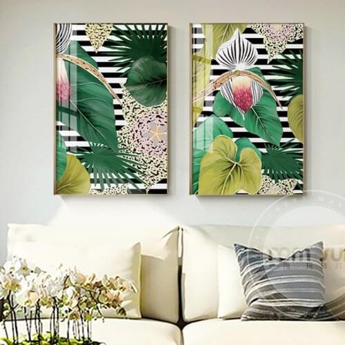 Nordic Large Green Leaf N Flower Canvas Painting Fresh Poster Print For Living Room Dining Room Background Wall Art Decoration