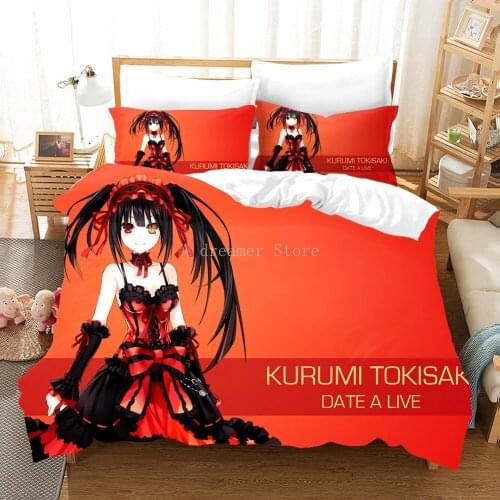 Anime Kurumi Tokisak Date A Live Girl Duvet Cover Set Cute Bedding Set Bedclothes with Pillowcase 2/3Pcs Design Bedclothes