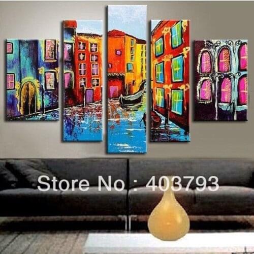 Buy at disscount price Modern Abstract 5pcs/lot large oil painting city on the water no framed decorative wall pictures