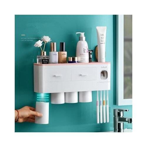 Magnetic Adsorption Toothbrush Holder Automatic Toothpaste Squeezer Dispenser Wall Mount Storage Rack Bathroom Accessories