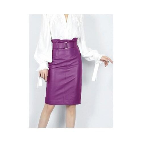 2020 Women Spring Genuine Real Sheep Leather Skirt E9