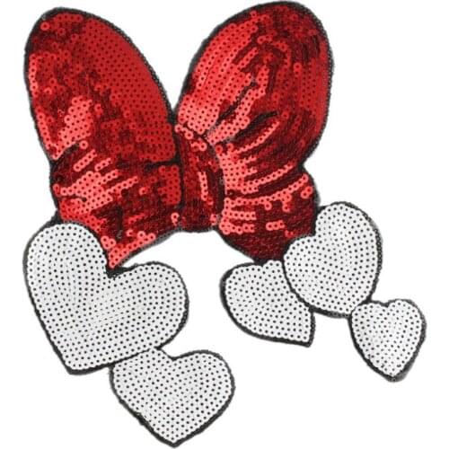 Cartoon large Sequin Heart Bow Embroidery patches for clothes Sew On Lace Appliques Diy Decorative Supplies Crafts
