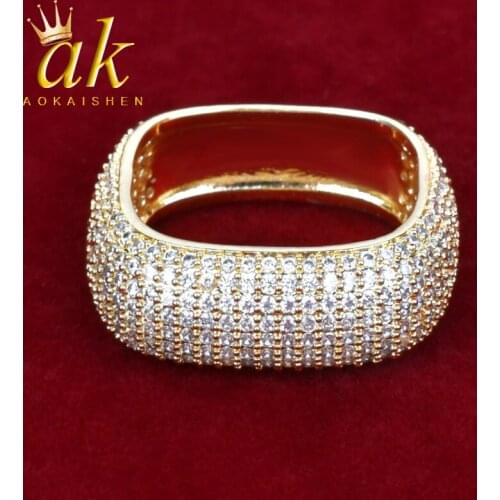 Square Ring for Men Luxury Ring Hip Hop Jewerly Gold Color