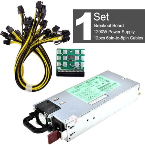 A Set DPS-1200FB A 1200W PSU Power Supply+ Breakout Board + 12pcs 6pin-to-8pin Cables