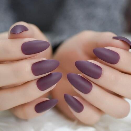 Stiletto Deep Purple Full Artificial Nail Tip Almond Matte Nail Art Nice Tips Medium Fake Fingernails 24CT
