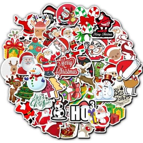 50pcs/SET Christmas Theme Sticker Waterproof Car Laptop Skateboard Surfboard Trunk Bicycle Kids Toy Cup Home Decor