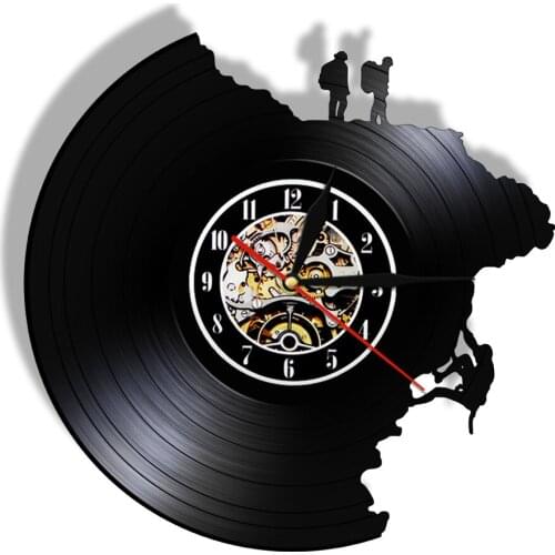 Climbing Vinyl Record Wall Clock Mountaineering Wall Clock Battery Operated Modern Design Living Room Decor 3D LED Night Light