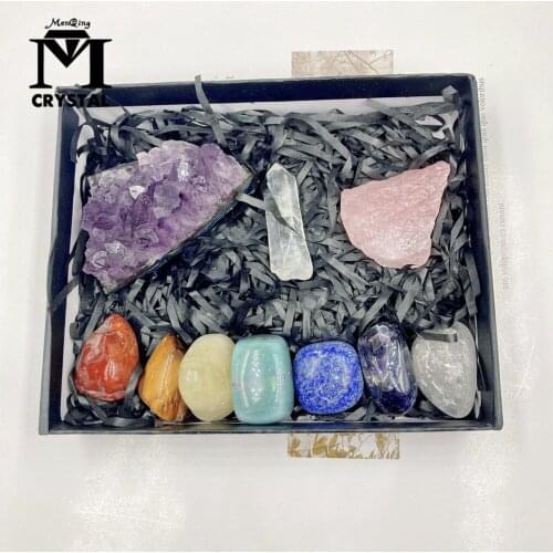 Natural Crystals And Healing Quartz Stones In Box 7 Tumbled Chakra Gemstones Amethyst Rose Quartz Gift Kit