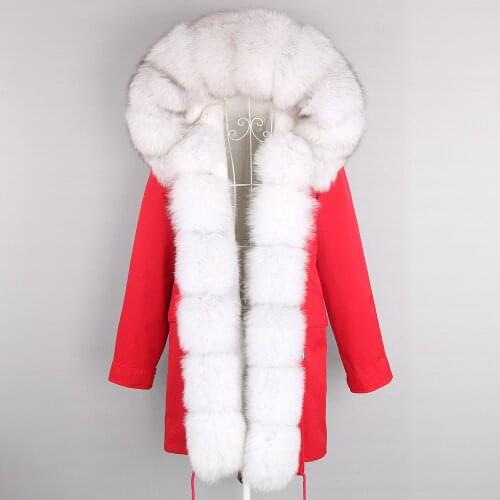 Real Fur Coat Long Jacket Women Winter Natural Fox Fur Collar Thick Warm Streetwear Detachable Waterproof 7XL Oversized Parkas
