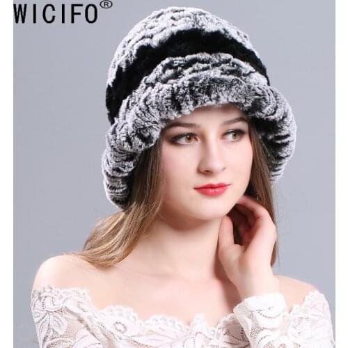2019 NEW Real Rex Rabbit Fur Hats Womens Winter Beanie Female Knitted Elegant Beanies Flowers Paisley Real Fur Caps 5.0