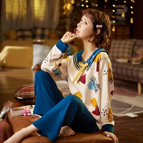 Pure Cotton Pajamas Summer Long Sleeve Women Girl Lovely Leisurewear Autumn outfit