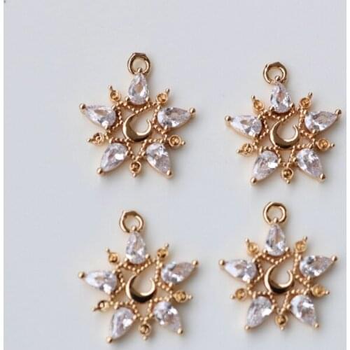 Real Gold Plated Copper 17MM Zircon Star Flower Earrings Charms Necklace Pendants DIY Jewelry Making Accessories Findings