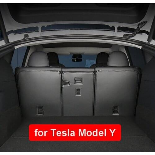 For Tesla Model Y Leather Rear Seats Trunk Anti-Kick Pads Protector Kick Clean Mat Child Kids Pad Kit Black Accessories 2021