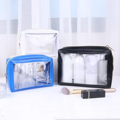 Women PVC Transparent Waterproof Cosmetic Bag Black Blue Makeup Cosmetic Bag Zipper Travel Toiletry Dressing Storage Bag